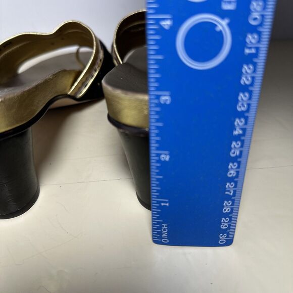 Bernardo Slip On Sandal Heels Gold Calf Hair Animal Print Size 9 Made in Brazil - Picture 9 of 12